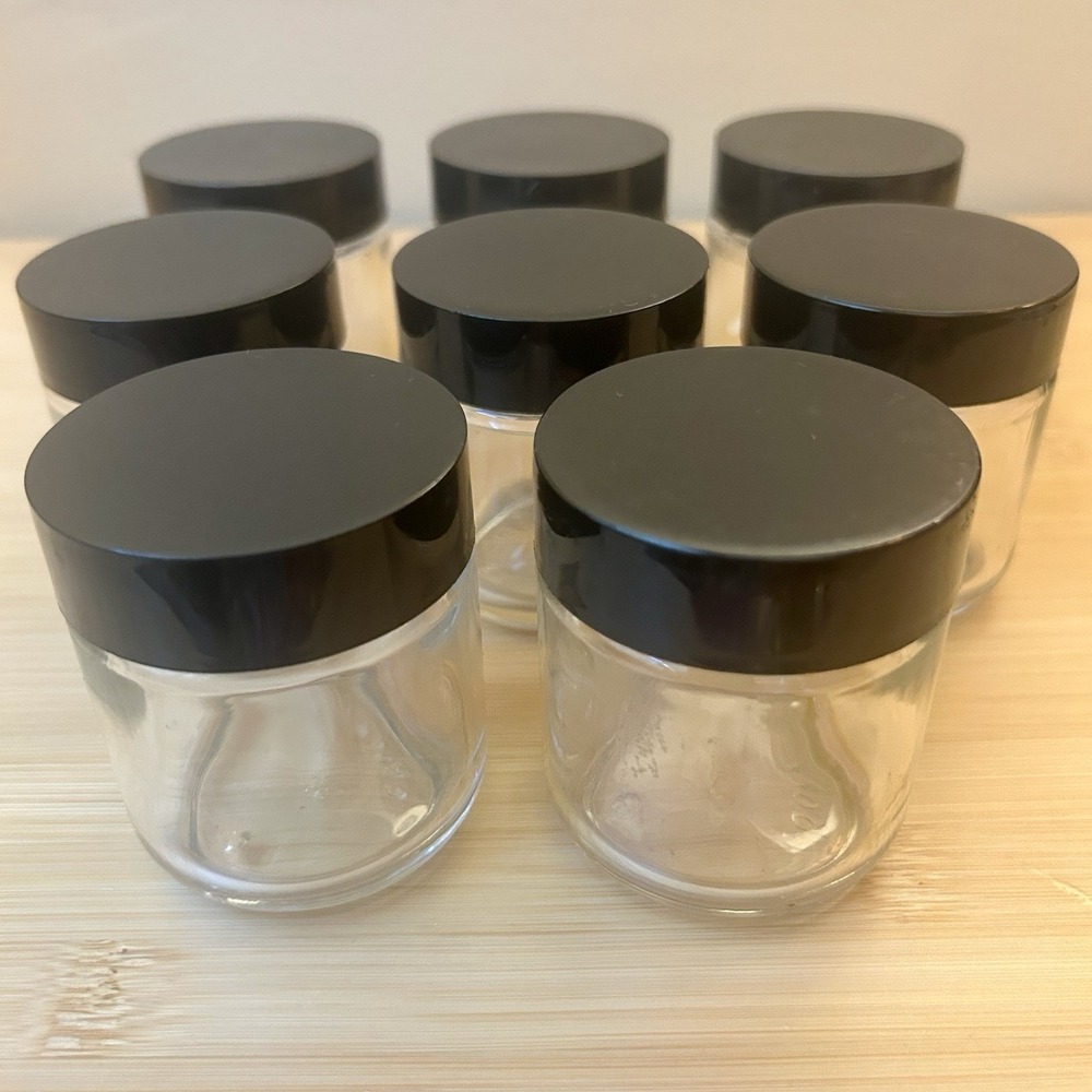 eBottles Clear Glass Jars 2 oz Straight Side Airtight Lid Black Food Storage 8pc